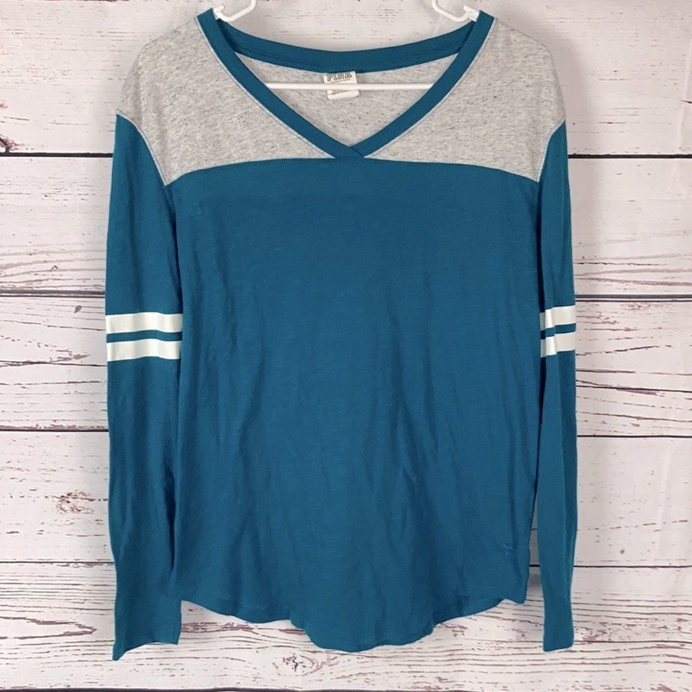 PINK/VS Blue & Gray LS V-Neck T-Shirt